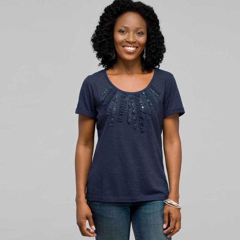 Scoop Neck Tee with Applique, , large image number 0